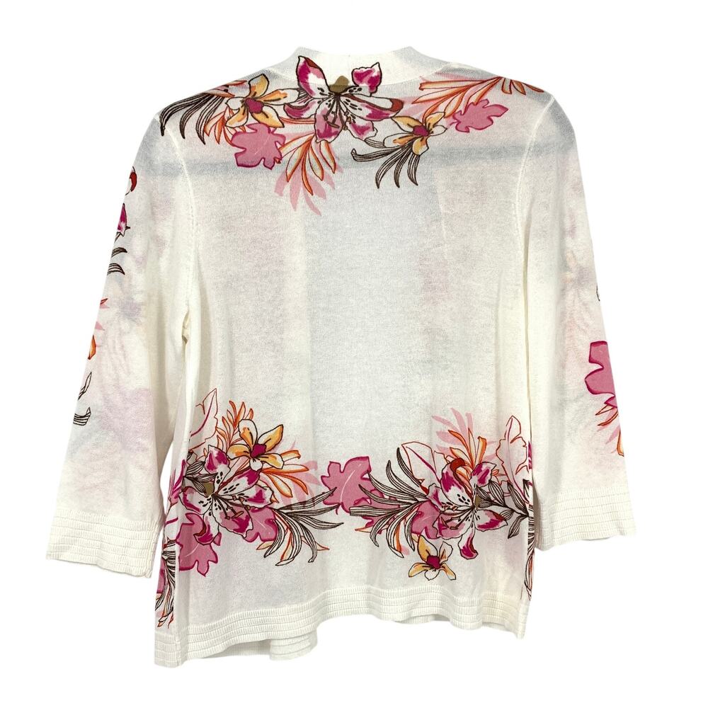 Chicos 3/4 Sleeve Open Front Crop Cardigan Sweater Sz 0 US S Floral Tiger Print - Picture 2 of 6